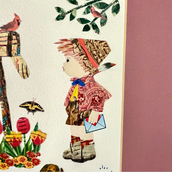 Vintage 90’s Gwen Kirkbride Local Artist Stamp Collage Art Matted 10x8 - Picture 2 of 9